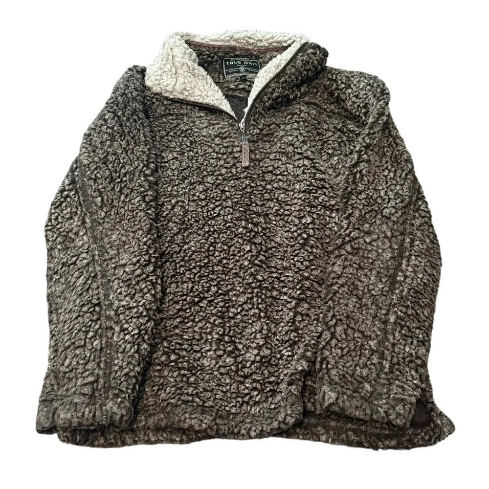 ☕ True Grit Frosty Tipped Pullover Fleece Size S‎ – Brown Cozy Quarter Zip 🤎✨
